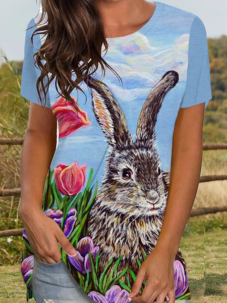 

Easter Cute Crew Neck Short Sleeve T-Shirt, Blue, T-Shirts
