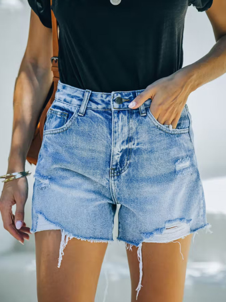 

Ripped Basics Denim Denim Shorts, Blue, Shorts