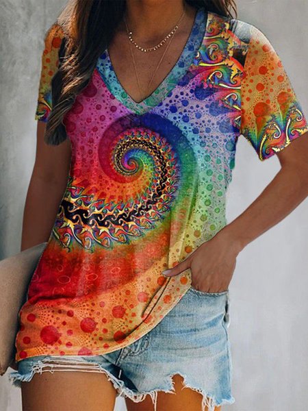 

Ombre V Neck Short Sleeve T-Shirt, Multicolor, T-Shirts