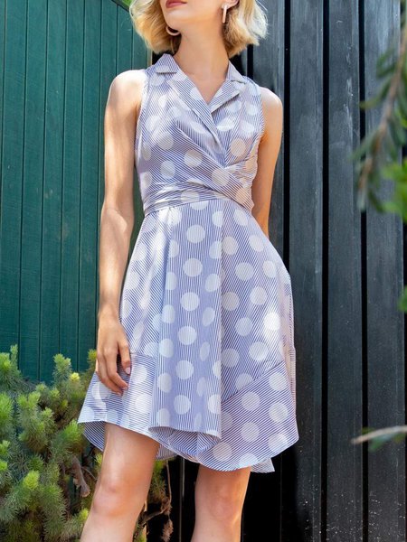 

Regular Fit Polka Dots Elegant Short Sleeve Woven Dress, Light blue, Mini Dresses