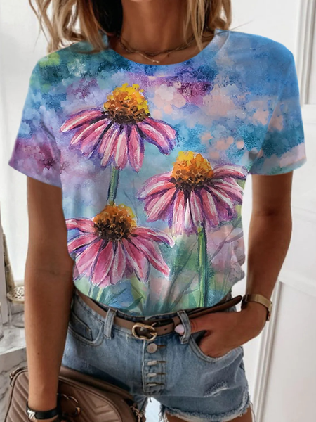 

Floral Short Sleeve T-Shirt, Multicolor, T-Shirts