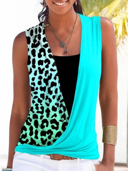 

Casual Sleeveless Plus Size Printed Knit Tank, Multicolor, Tank Top