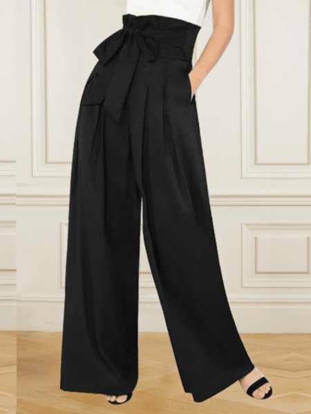 

For Work Solid Formal Wide Leg Pants, Black, Wide Leg Pants