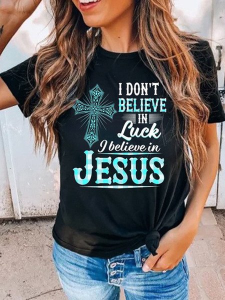 

Easter Letter Crew Neck Short Sleeve T-Shirt, Black, T-Shirts