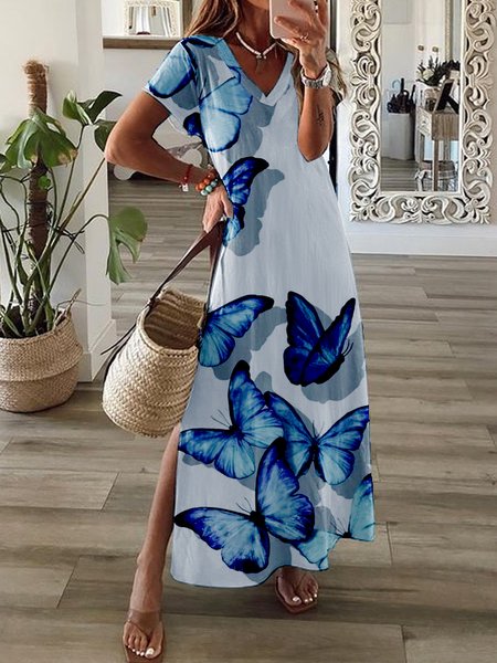 

Butterfly print spring new hot style super nice ladies casual moisture wicking knitted dress, Multicolor, Dresses