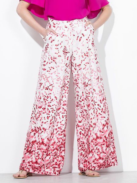 

Floral Loosen Vacation Wide Leg Pants, Red, Wide Leg Pants
