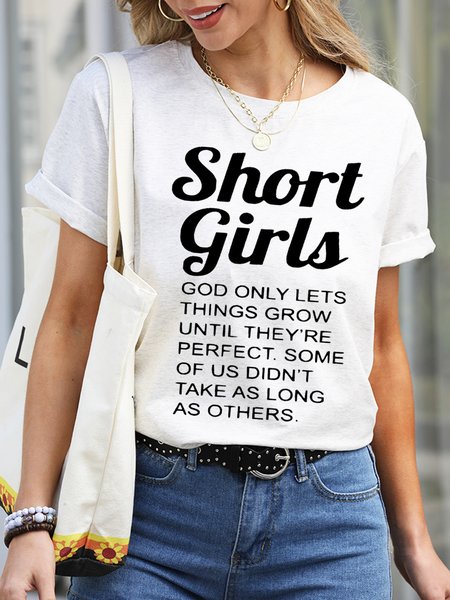 

Short Girl Letter Casual Short Sleeve T-shirt, White, T-shirts
