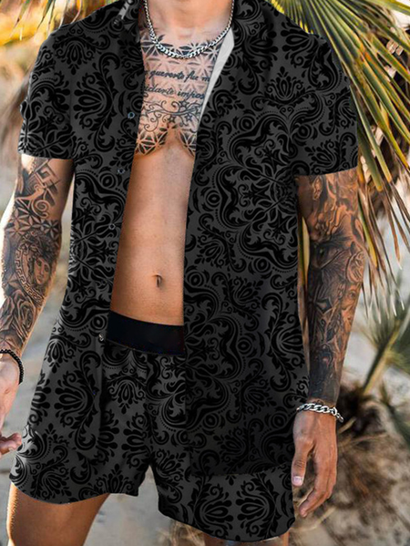 

Hawaiian Graphics Men's Casual Two Piece Suit, Black, Men's sets