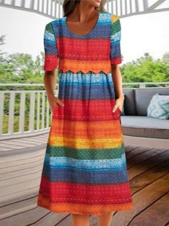 

Ombre Crew Neck Vacation Short Sleeve Women Dress, Multicolor, Dresses