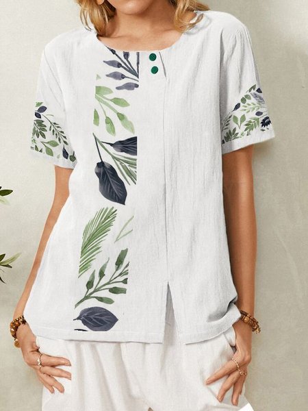Loosen Casual Crew Neck Short Sleeve Tops, White, T-Shirts