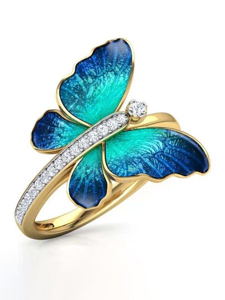 

JFN Rhinestone Butterfly Ring, Golden, Rings