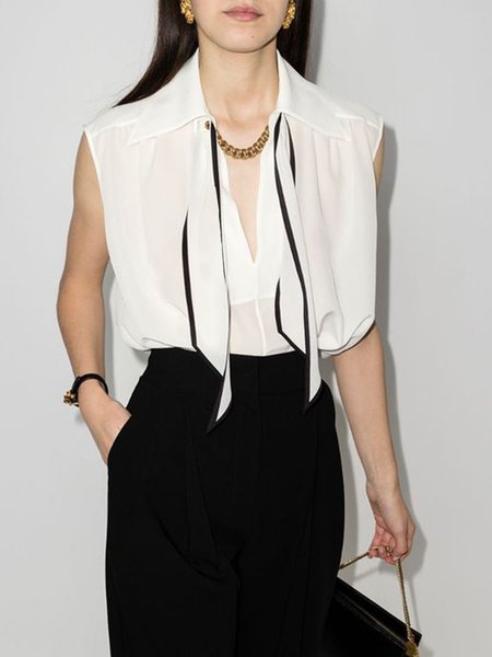 

Simple Chiffon Shirt Collar Top, White, Tunics
