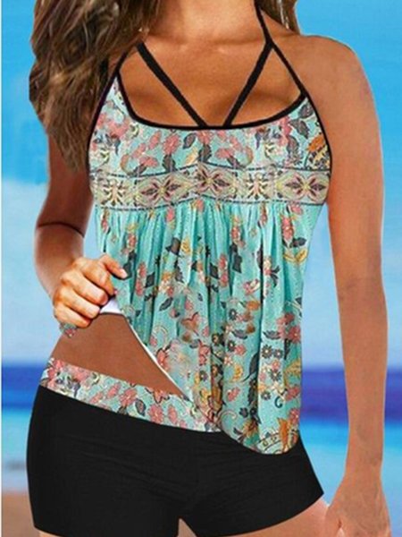 

Spaghetti Floral Two Piece Sets, Multicolor, Suit Set