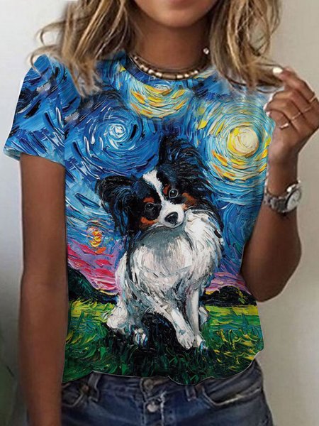 

Artist's famous painting series gradient Animal Dog Print loose top T-shirt Plus Size, Multicolor, T-Shirts