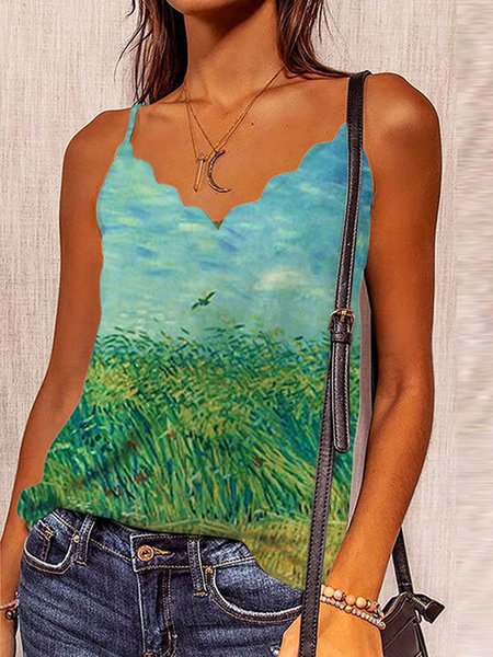 

Famous Painting Series Retro Oil Painting Print Spring New Explosive Super Nice Ladies Casual Vest, Multicolor, Tanks & Camis
