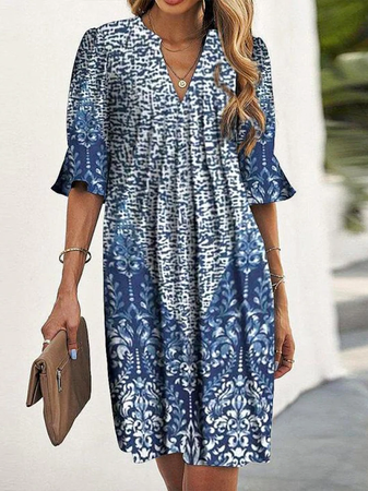 

Loosen Tribal Short Sleeve women Dress, Blue, Dresses
