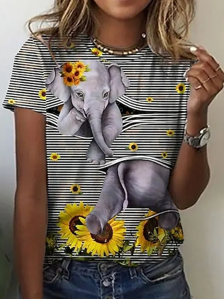 

Sunflower Casual Crew Neck Short Sleeve T-Shirt, Multicolor, T-Shirts