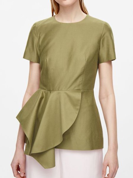 

Regular Fit Simple Solid Short Sleeve Top, Green, Tops