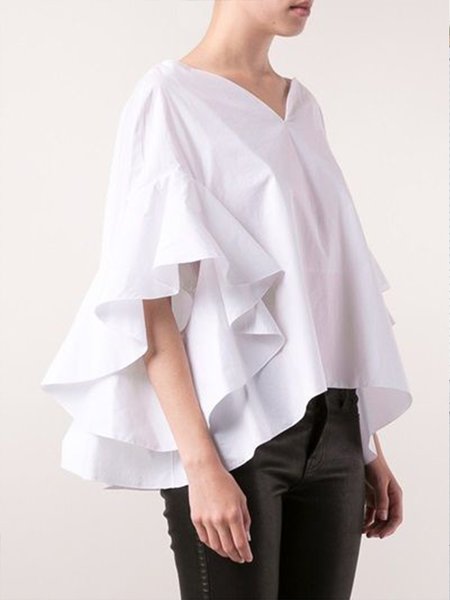

Frill Sleeve Casual Short Sleeve Top, White, Tops