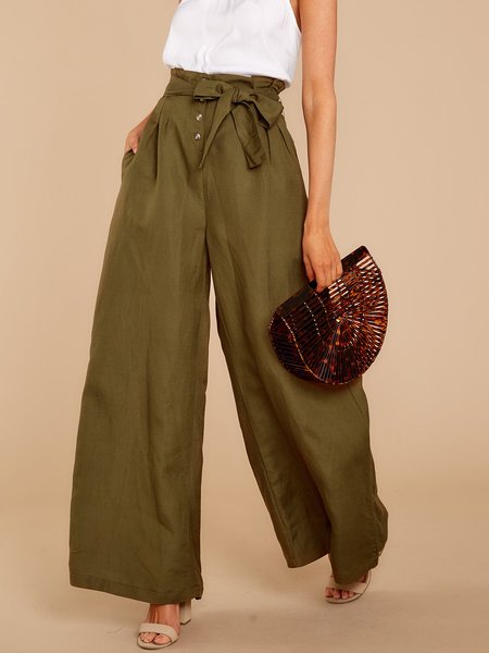 

Solid Loosen Simple Wide Leg Pants, Army green, Wide Leg Pants