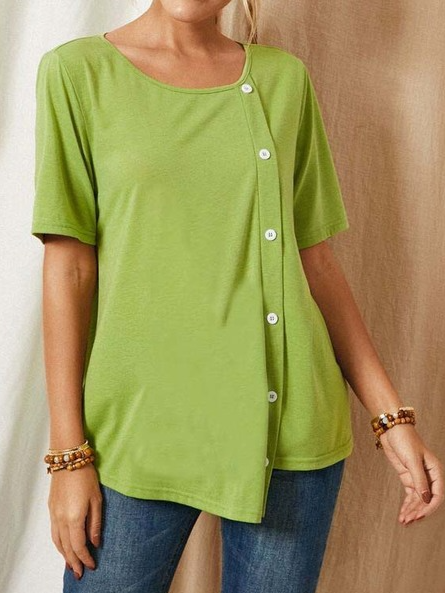 

Loosen Solid Short Sleeve Tops, Green, Tunics