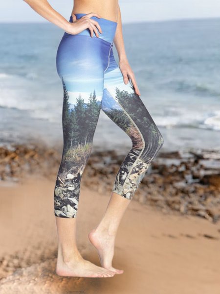 

Vintage Art Classic Landscape Print Sports Pants, Multicolor, Leggings