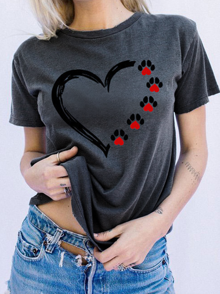 

Loosen Crew Neck Short Sleeve T-Shirt, Deep gray, T-Shirts