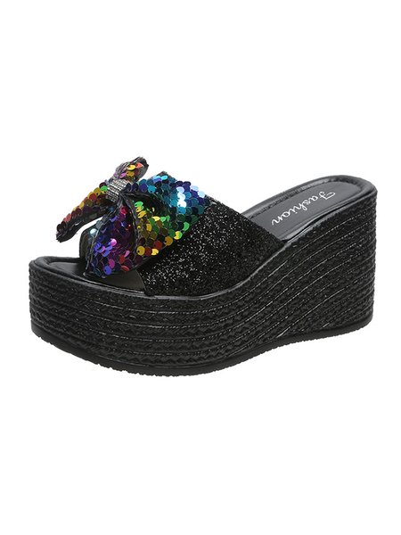 

JFN Sequin Bow Glitter Party Wedge Slippers, Multicolor, Women Shoes>>Women's Shoes>>Women sandals Slippers