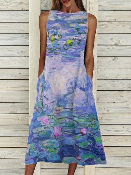 

Art Printed Floral Crew Neck Casual Short Sleeve women Dress, Multicolor, Dresses