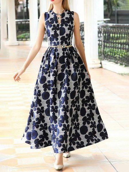 

Elegant Short Sleeve Woven Maxi Dress, Blue, Maxi Dresses