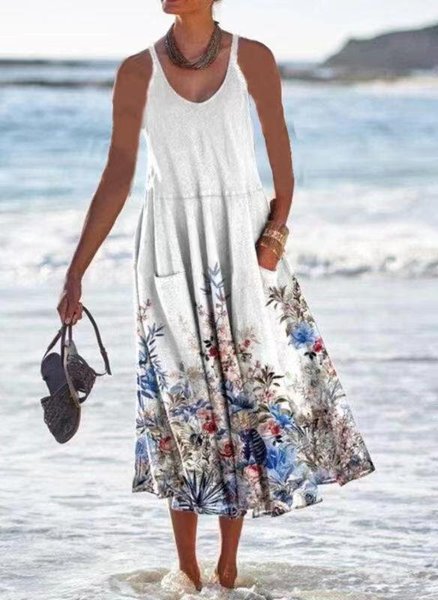 

Loosen Short Sleeve Women Dress, White, Midi Dresses