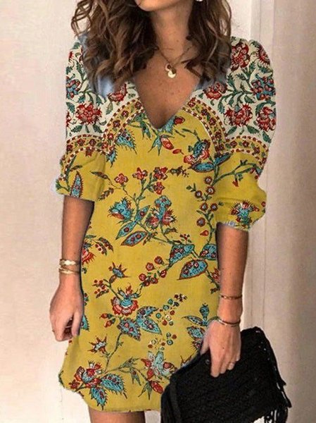 

Cotton Vacation Short Sleeve Woven Dress, As picture, Dresses