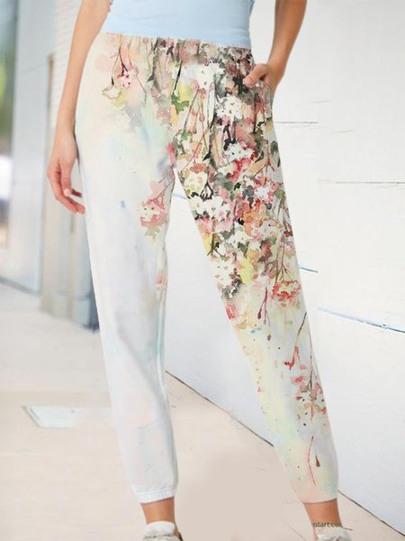 

Famous painting series retro painting printing spring new explosion style super nice casual ladies sports trousers, Multicolor, Pants