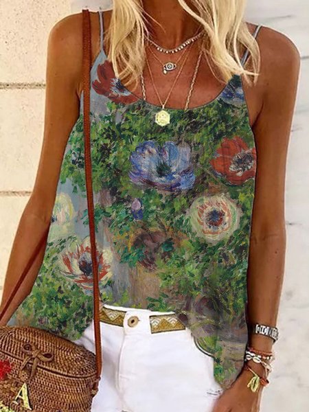 

Loosen Floral Spaghetti Long Sleeve Tops, Multicolor, T-Shirts