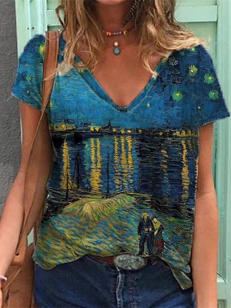 

Landscape Print Short Sleeve T-Shirt, Blue, T-Shirts