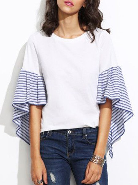 

Flare Sleeve Striped Short Sleeve T-Shirt, White, Tees