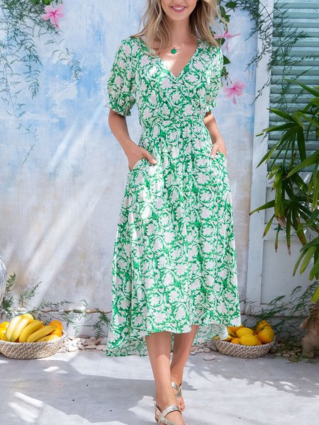 

Bishop Sleeve Vacation Short Sleeve women Dress, Multicolor, Dresses