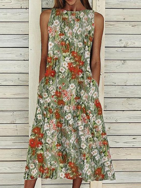 

Plus size Floral Casual Sleeveless Dress, Multicolor, Midi Dresses