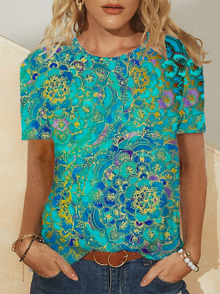 

Plus size Casual Crew Neck Short Sleeve Printed T-Shirt, As picture, T-Shirts