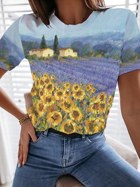 

Floral Printed Regular Fit Crew Neck Short Sleeve T-Shirt, Multicolor, T-Shirts