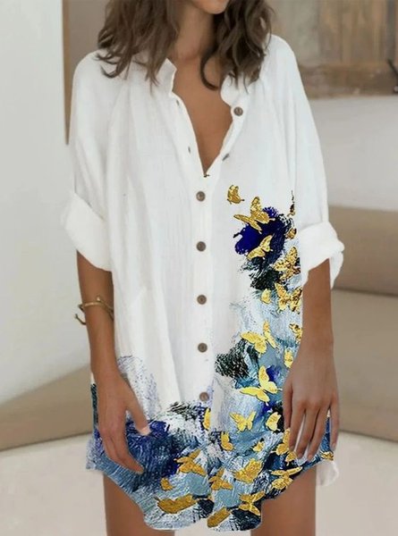

Loosen Cotton Long Sleeve Woven Dress, White, Dresses
