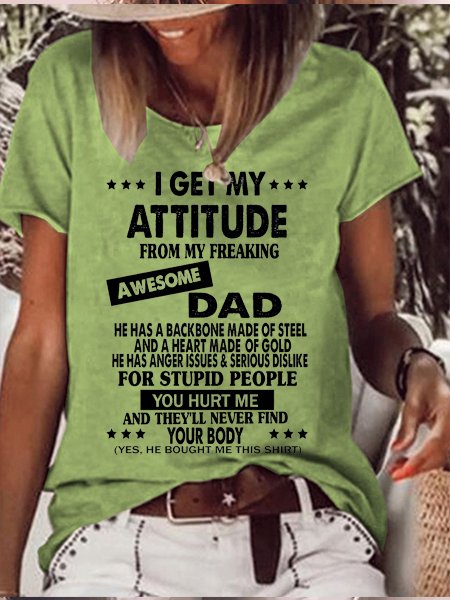 

I Get A Awesome Dad Print Short Sleeve T-shirt, Green, T-shirts
