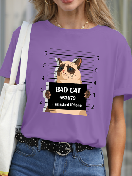 

Bad Cat I Smashed Iphone Prison Funny Print Shirts&Tops, Purple, T-shirts