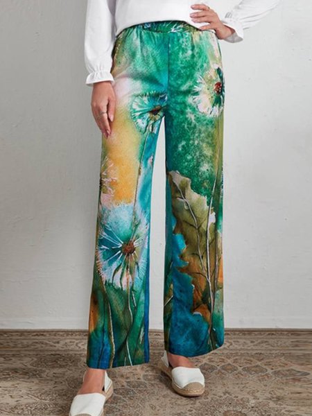 

Vintage Art Classic Loosen Floral Pants, Multicolor, Pants