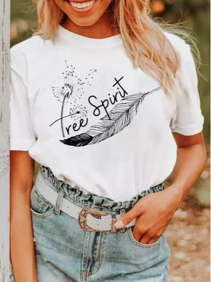 

Casual Short Sleeve Letter Print T-Shirt, White, T-Shirts
