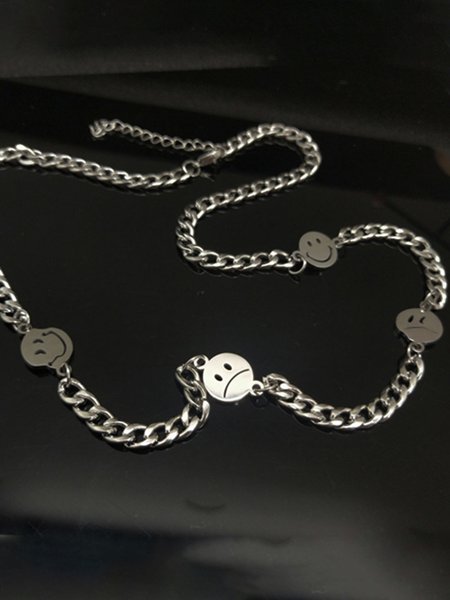 

Men's and women's smiling face and crying face personality necklace, As picture, Men Necklaces