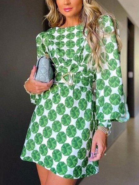 

Elegant Long Sleeve Regular Fit Mini Dress, Green, Mini Dresses