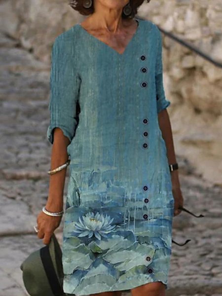 

Vacation V Neck Floral Long Sleeve women Dress, Multicolor, Dresses