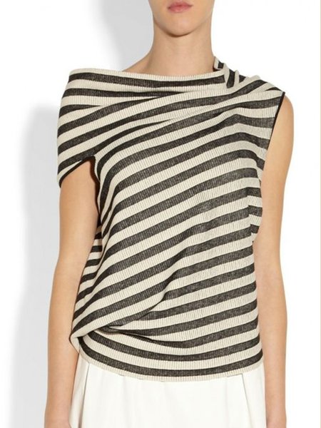 

Boat Neck Striped Short Sleeve T-Shirt, Off white, Tees