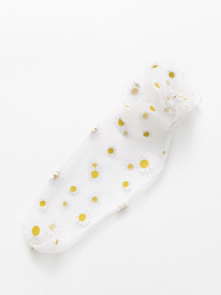 

JFN Small Chrysanthemum Crystal Socks, White, Socks